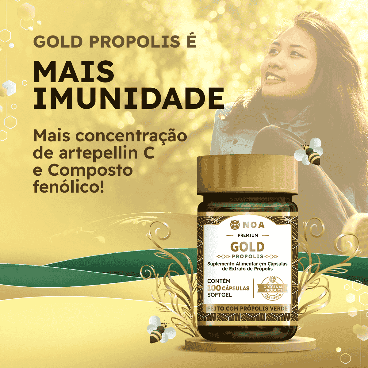 Gold Propolis - 100% Própolis Verde Concentrado 100 Cápsulas Softgel ...